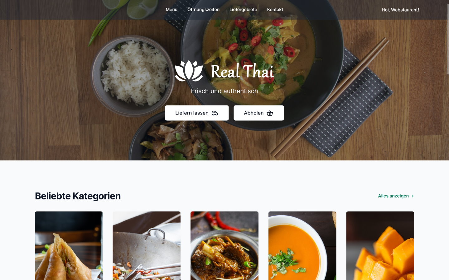 Example customized desktop restaurant website